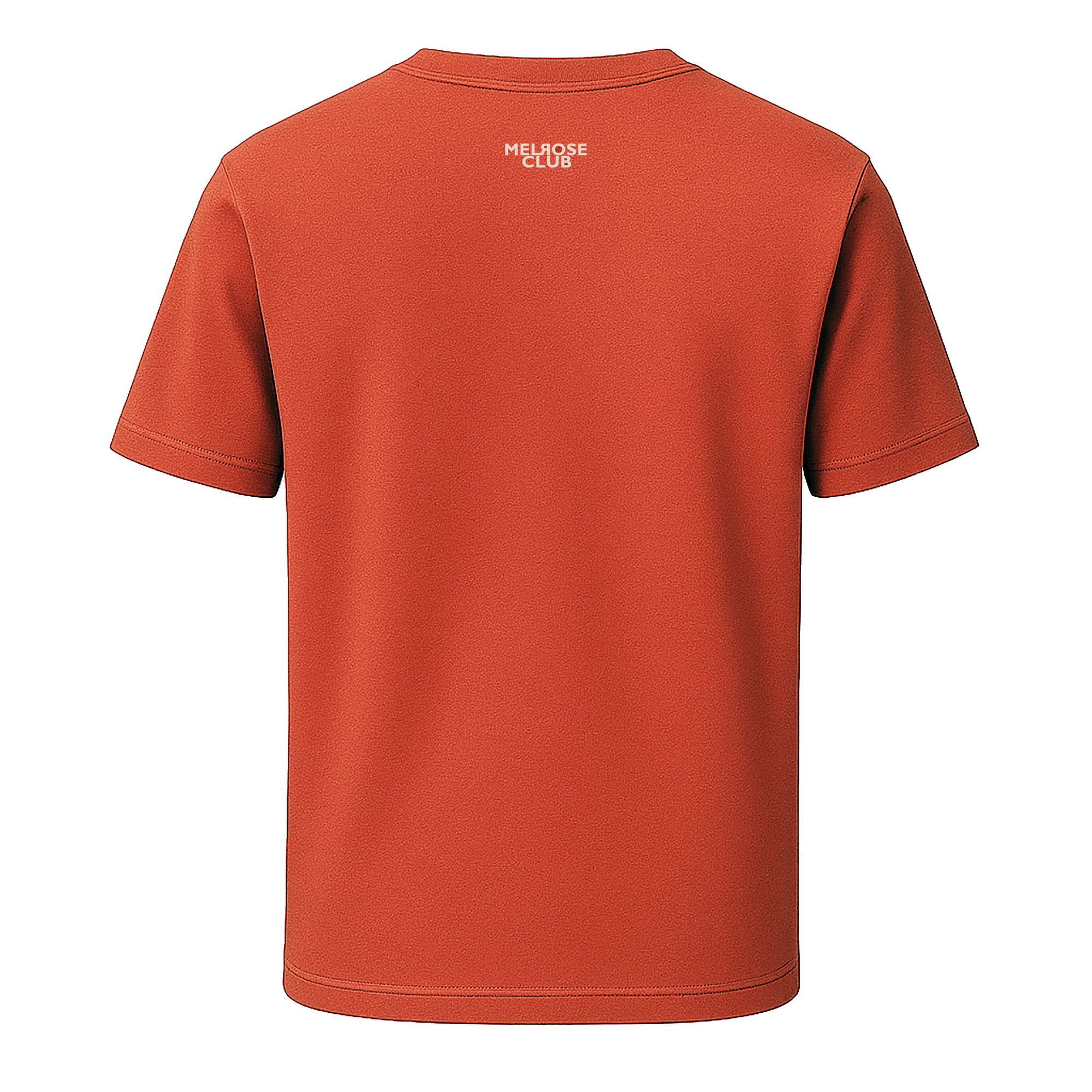 Back view of Melrose Club Nautical Heart Graphic Tee in a vibrant orange hue
