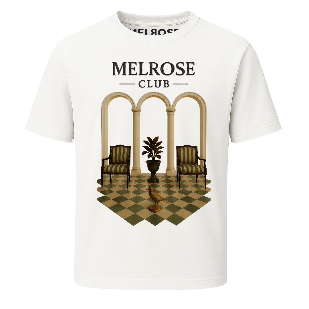 Melrose Club Palace Lobby vintage heritage tee featuring elegant chair design and decorative archways