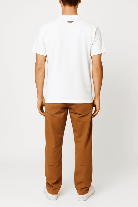 Melrose Club Shatter Tape design shirt in white with a classic fit for casual wear
