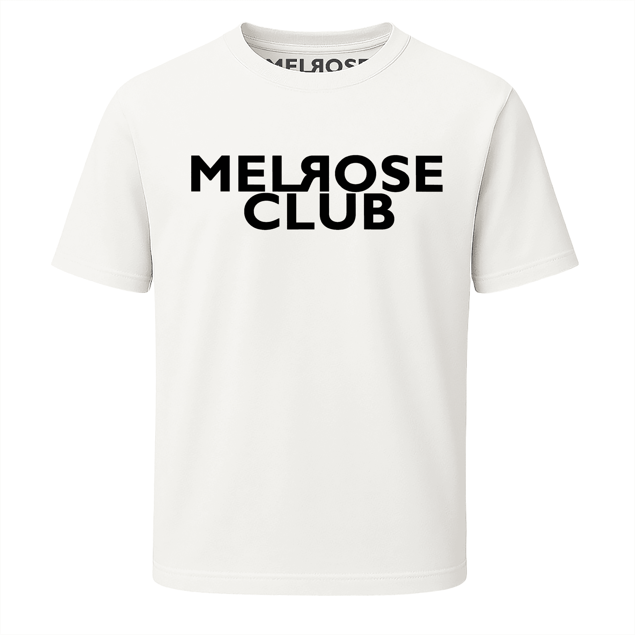 Melrose Club signature t-shirt white with bold black logo on front and short sleeves