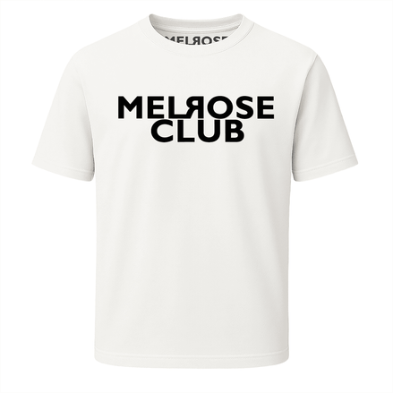 Melrose Club signature t-shirt white with bold black logo on front and short sleeves