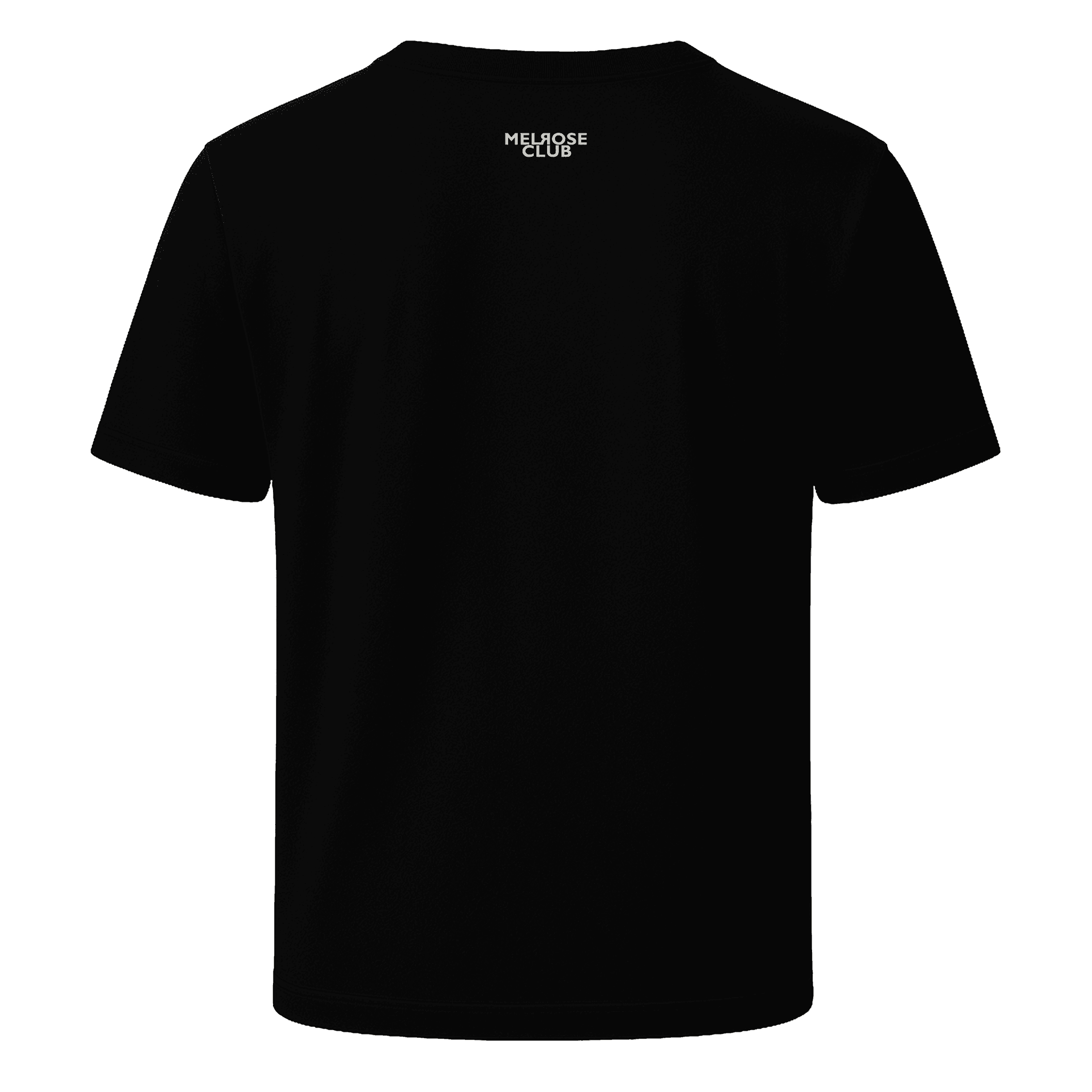 Back view of Venom Streets black tee for men by Melrose Club with a classic fit