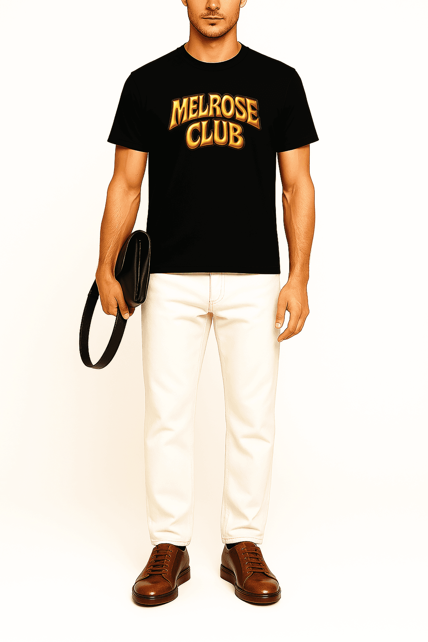 Melrose Club Golden Flex Logo T-Shirt in Black with Stylish Graphics for Casual Wear